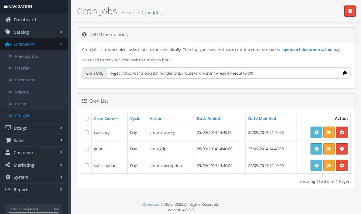 CRON Opencart 4.0