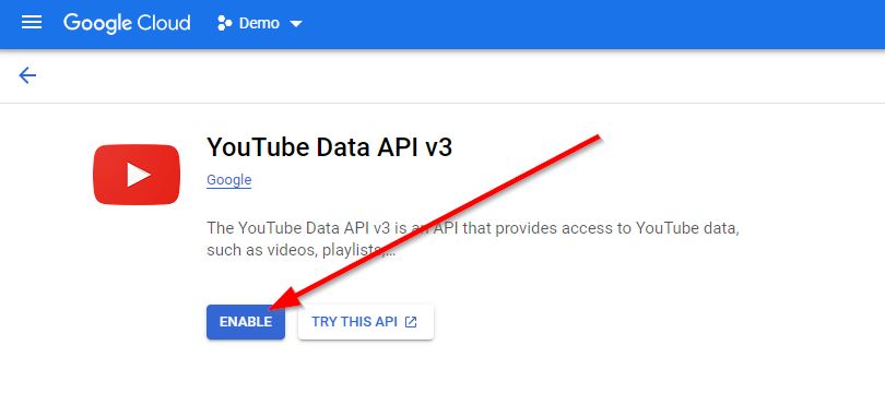 Включить Youtube API